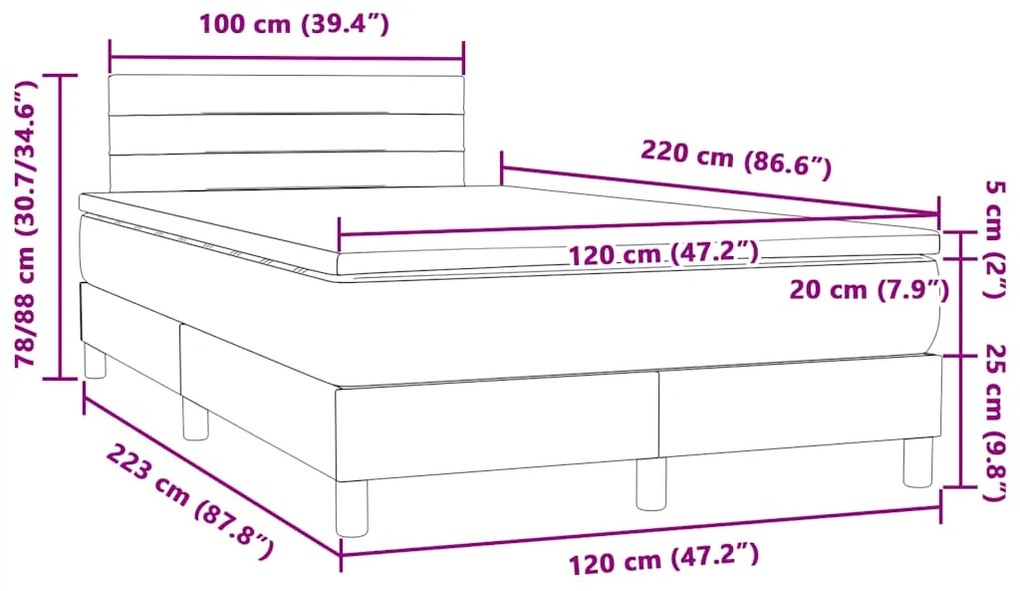 Box Spring Κρεβάτι με στρώμα Σκούρο γκρι 120x220 cm Βελούδινο - Γκρι