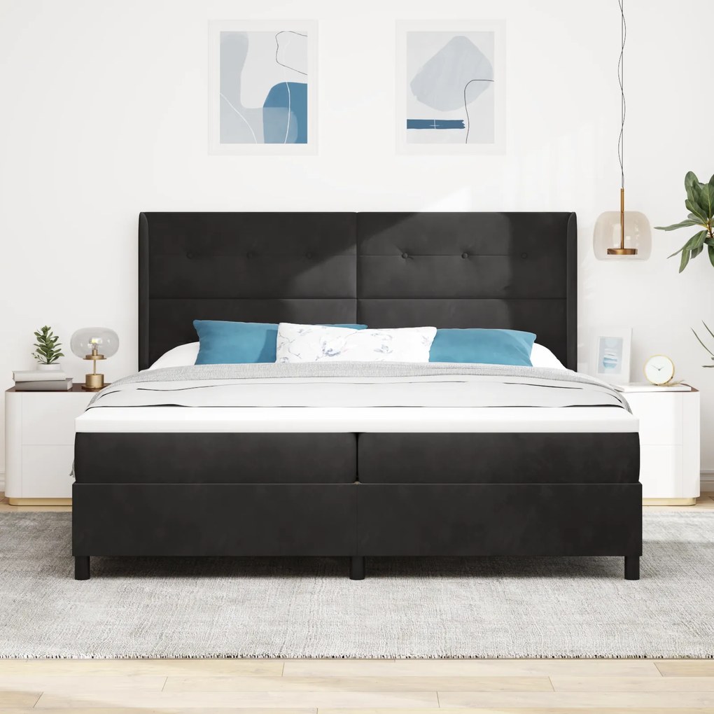 vidaXL κρεβάτι Box Spring  με στρώμα Μαύρο 200x200 εκ Βελούδο