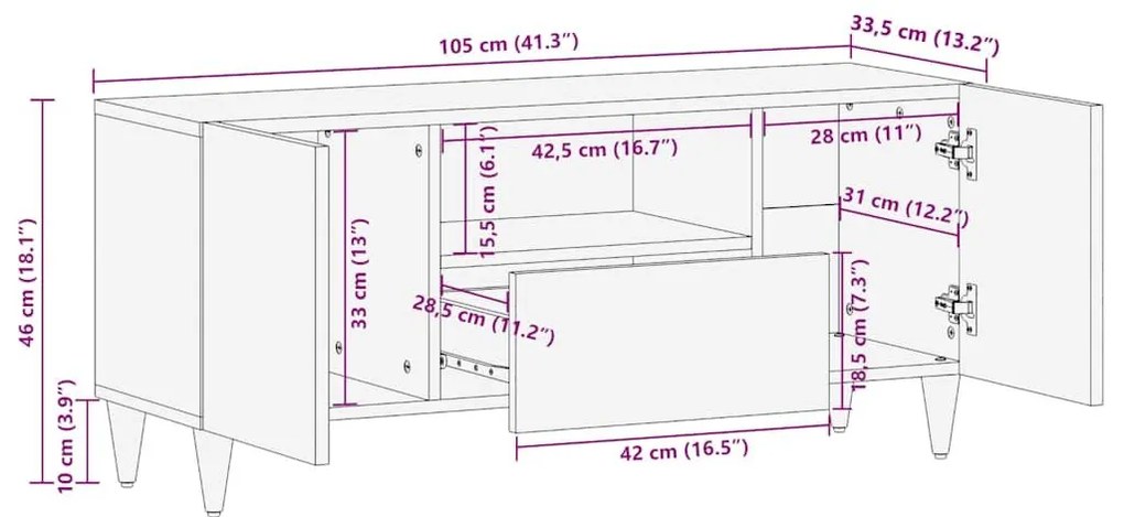 ντουλάπι τηλεόρασης ανοιχτό γκρι 105x33,5x46cm μασίφ ξύλο Mango - Γκρι