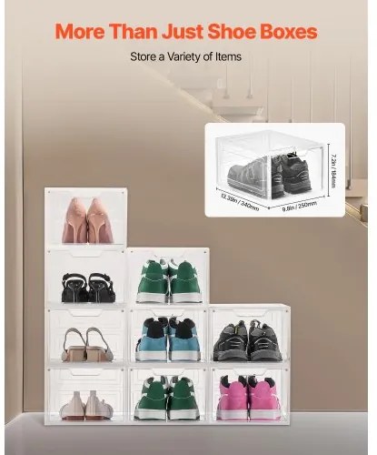 VEVOR Shoe Storage Boxes 9PCS Stackable Shoe Boxes US Size 13 Transparent White