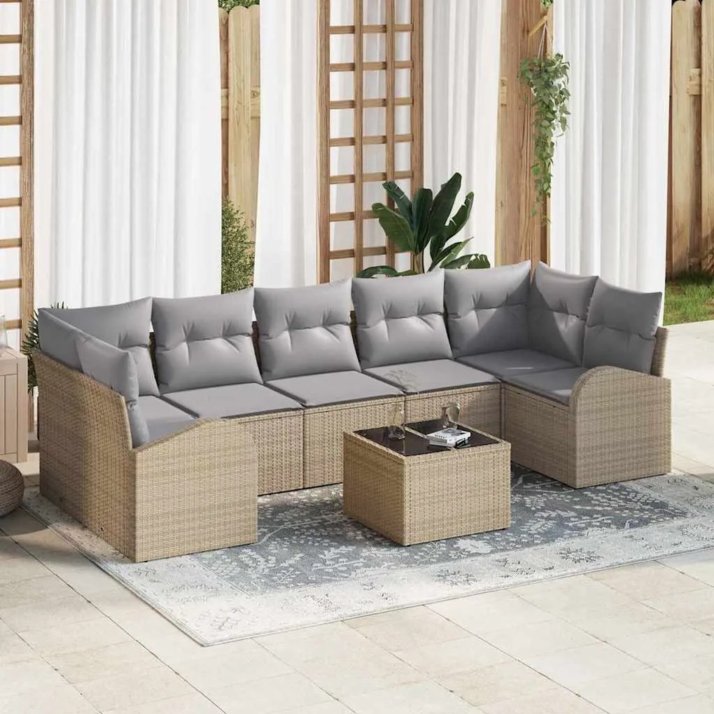 vidaXL Σετ Καναπέ Κήπου 8 pcs Μπεζ 55 x 55 x 37 εκ συνθετικό ρατάν