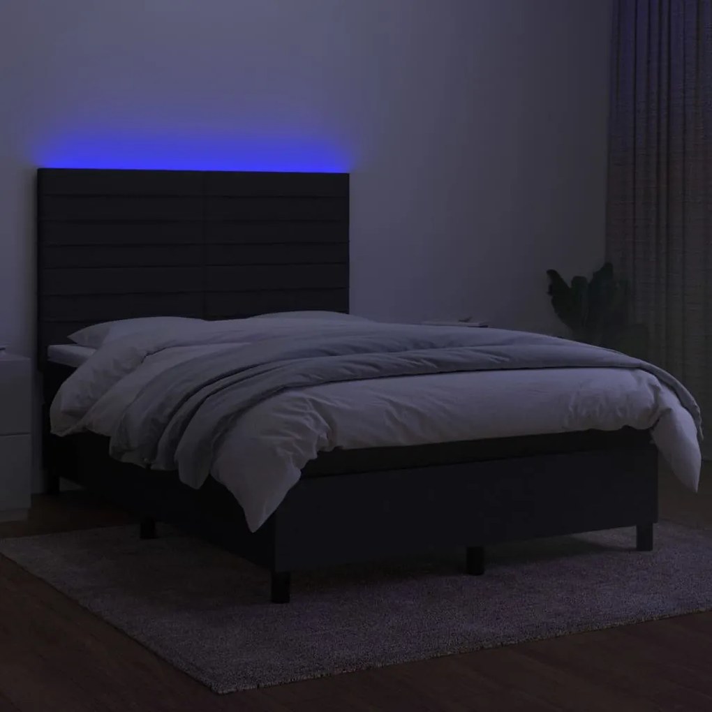 ΚΡΕΒΑΤΙ BOXSPRING ΜΕ ΣΤΡΩΜΑ &amp; LED ΜΑΥΡΟ 140X200 ΕΚ. ΥΦΑΣΜΑΤΙΝΟ 3134959