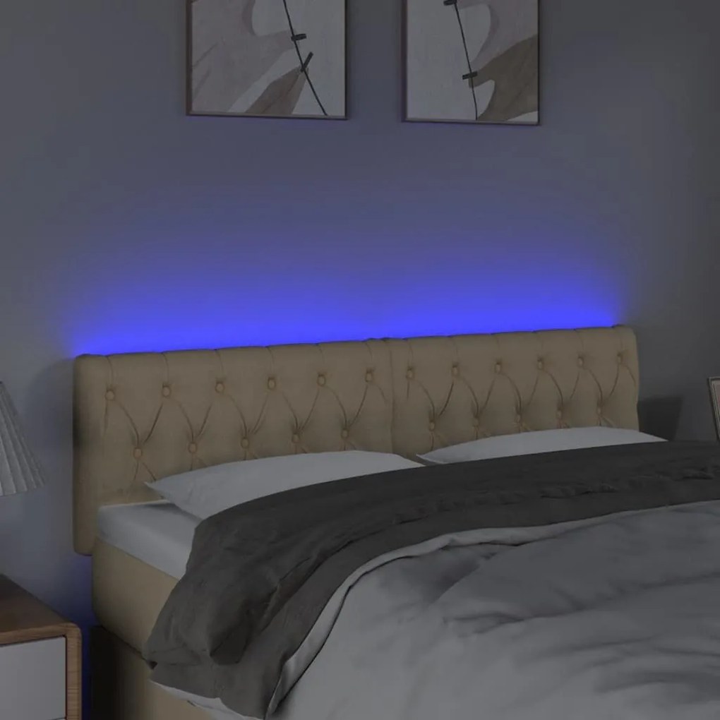 Κεφαλάρι Κρεβατιού LED Κρεμ 160x7x78/88 εκ. Υφασμάτινο - Κρεμ