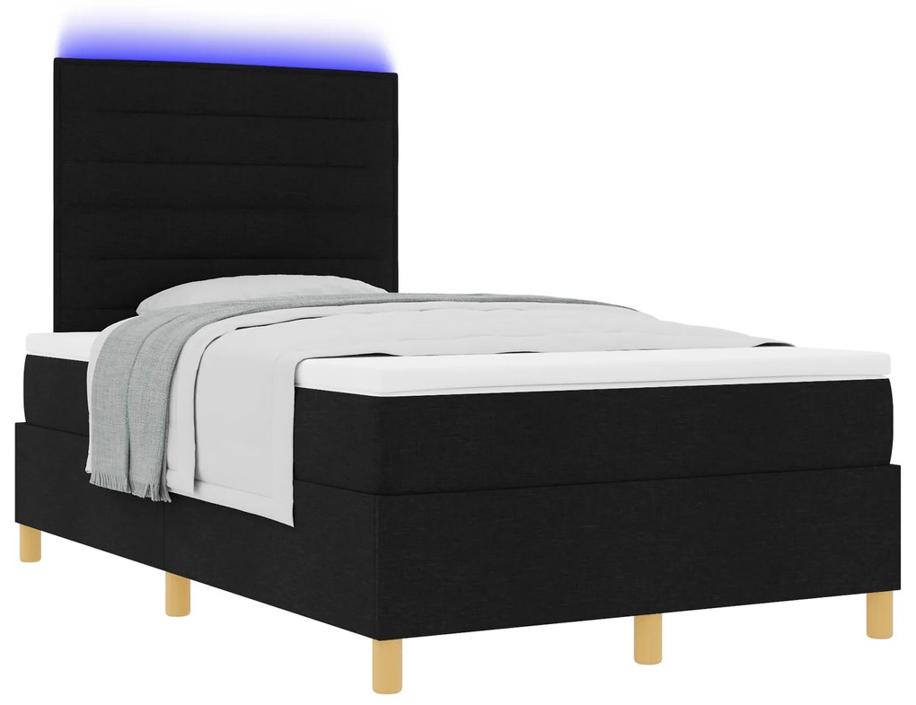 vidaXL Κρεβάτι Box Spring με Στρώμα & LED Μαύρο 120x200 εκ. Ύφασμα