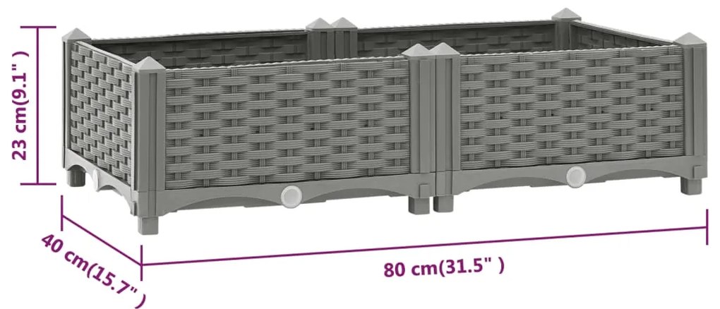 Ζαρντινιέρα 80 x 40 x 23 εκ. από Πολυπροπυλένιο - Γκρι