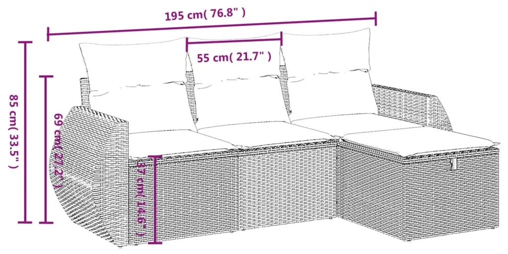 Σετ Καναπέ Κήπου 4 τεμ. Μικτό Μπεζ Συνθετικό Ρατάν με Μαξιλάρια - Μπεζ