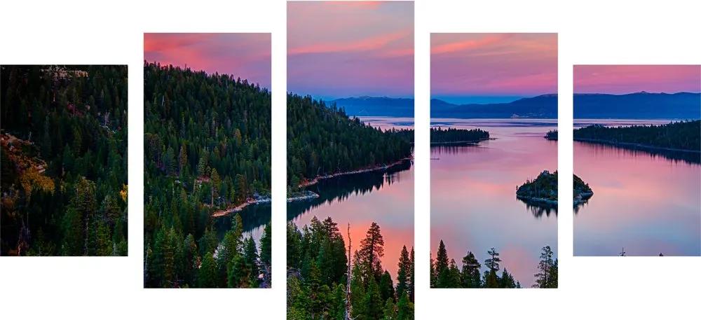 Λίμνη με εικόνα 5 μερών στο ηλιοβασίλεμα - 100x50