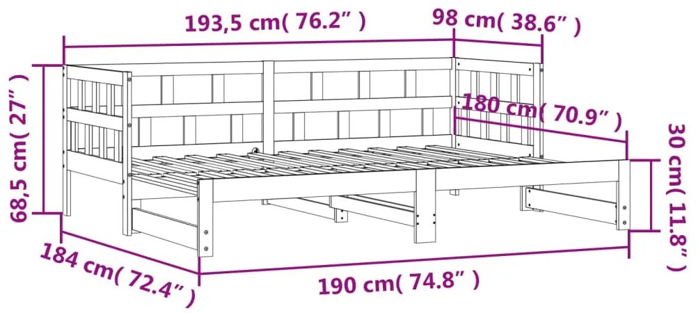 Καναπές Κρεβάτι Συρόμενος 90 x 190 εκ. Μασίφ Ξύλο Πεύκου - Καφέ