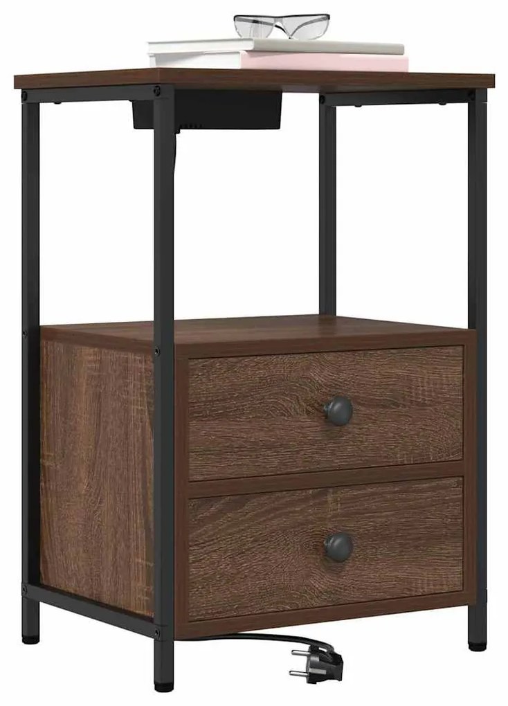 vidaXL Κομοδίνο με Σταθμό Φόρτισης 2 pcs Καφέ δρυς Επεξεργασμένο ξύλο