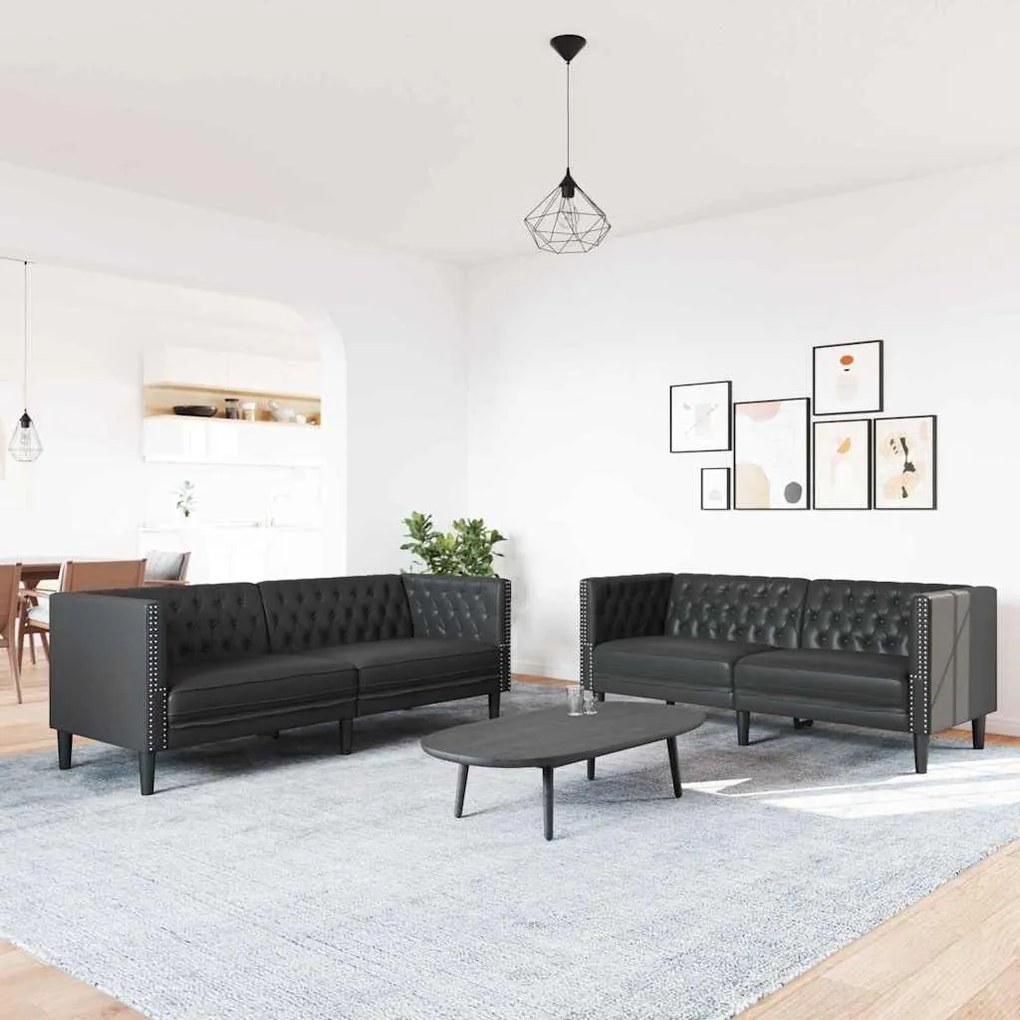 vidaXL Σετ Καναπέ 2 pcs Μαύρο 194 x 74.5 x 70.5 εκ. Τεχνητό δέρμα