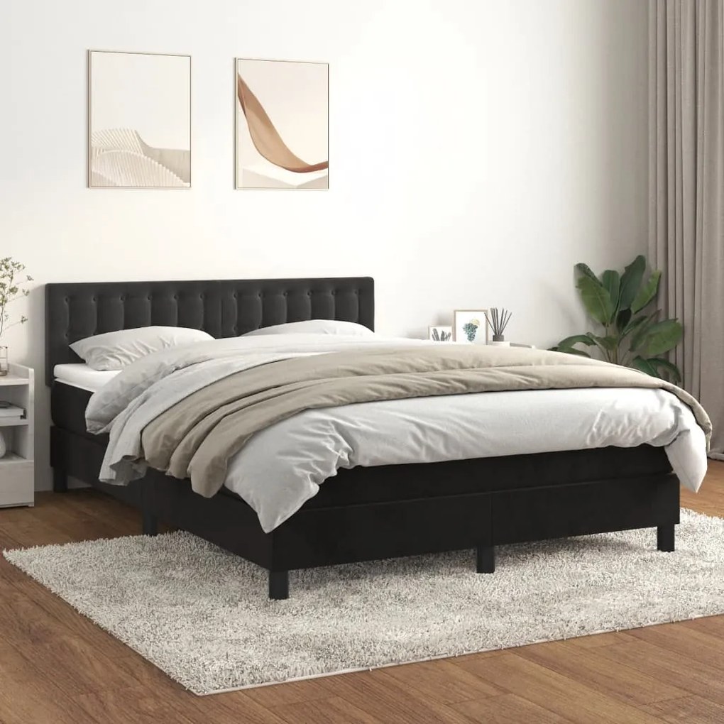 Κρεβάτι Boxspring με Στρώμα Μαύρο 140x190 εκ. Βελούδινο - Μαύρο