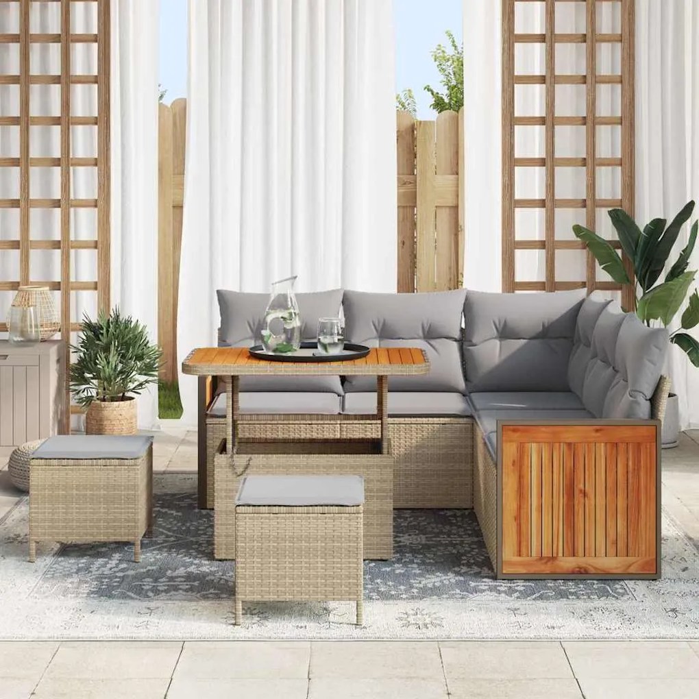 vidaXL Σετ Καναπέ Κήπου 8 pcs μπεζ και ανοιχτό γκρι 90 x 55 x 71 cm