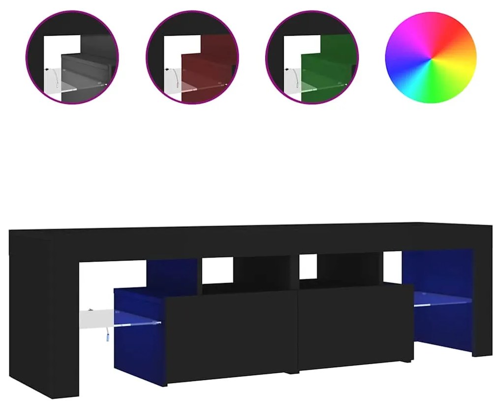 vidaXL Έπιπλο Τηλεόρασης με LED Μαύρο 140 x 36,5 x 40 εκ.