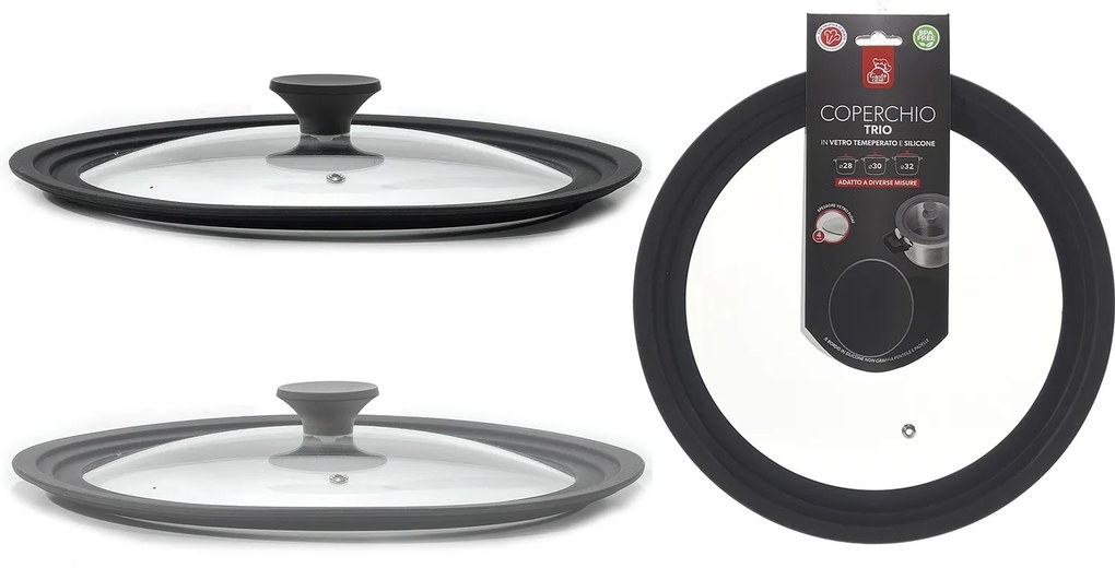 Καπάκι Trio γυαλί/σιλικόνη Φ28/30/32cm 2Τμχ Σε 2 Σχέδια