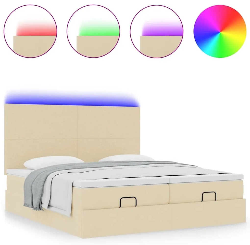 vidaXL Οθωμανικό κρεβάτι με στρώματα & LEDs Κρέμα 200x200cm ύφασμα
