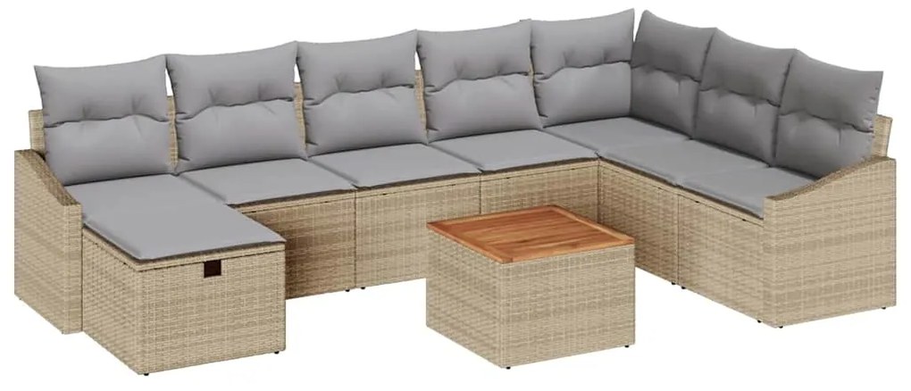 vidaXL Σετ Καναπέ Κήπου με μαξιλάρι 9 pcs Μπεζ Πολυ ράταν