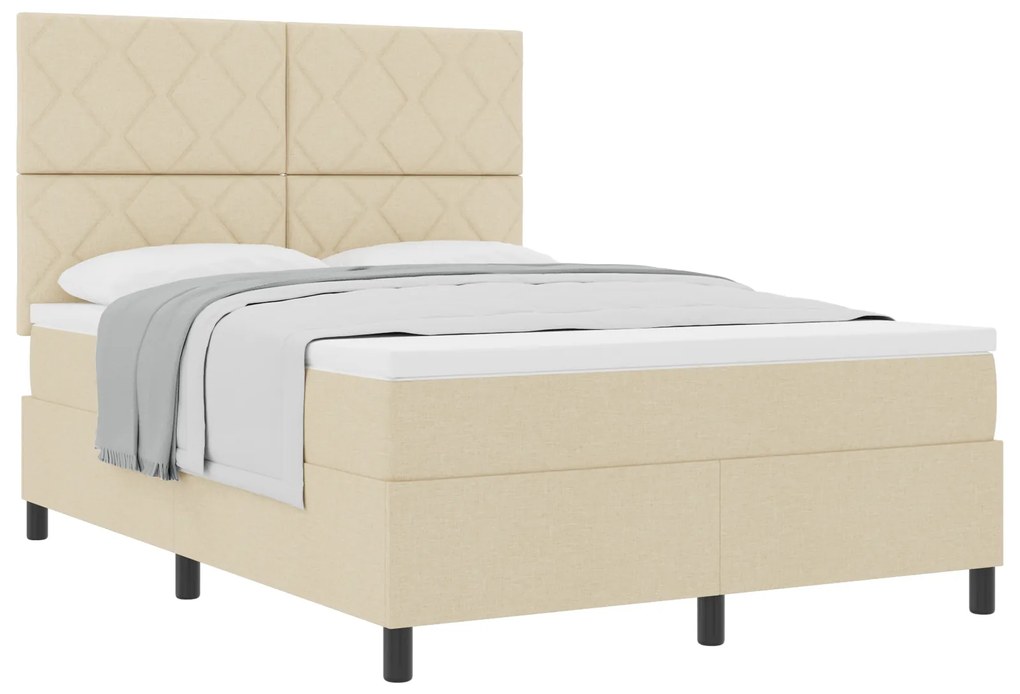 vidaXL Κρεβάτι με Ελατήριο και Στρώμα Κρεμ 140x200 cm Υφασμάτινο