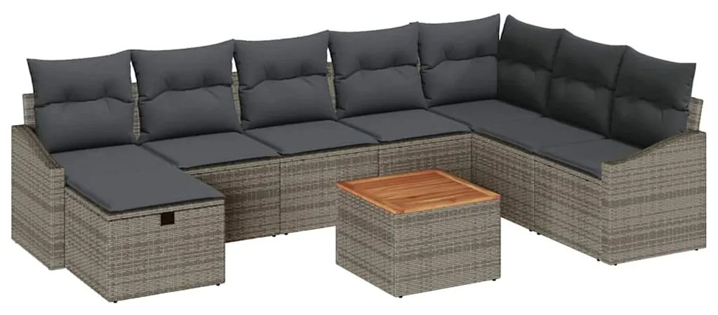 vidaXL Σετ Καναπέ Κήπου με μαξιλάρι 9 pcs Γκρι Πολυ ράταν