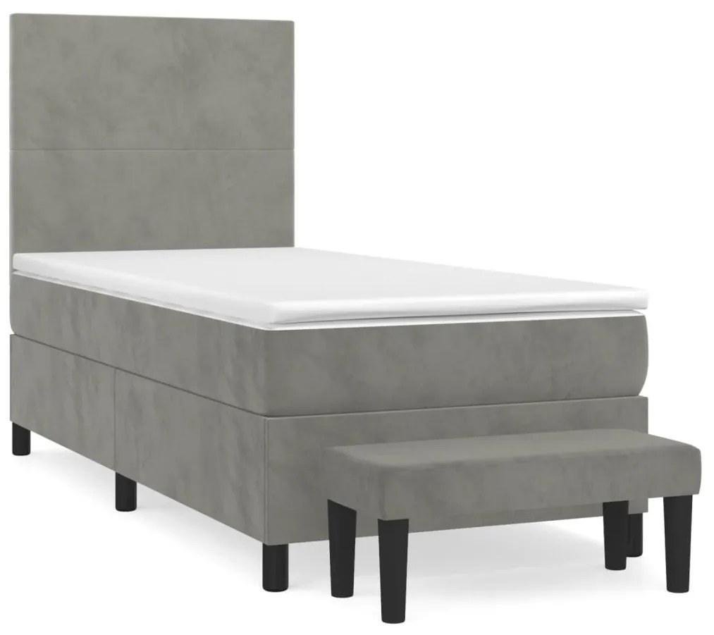 Κρεβάτι Boxspring με Στρώμα Ανοιχτό Γκρι 100x200 εκ. Βελούδινο - Γκρι