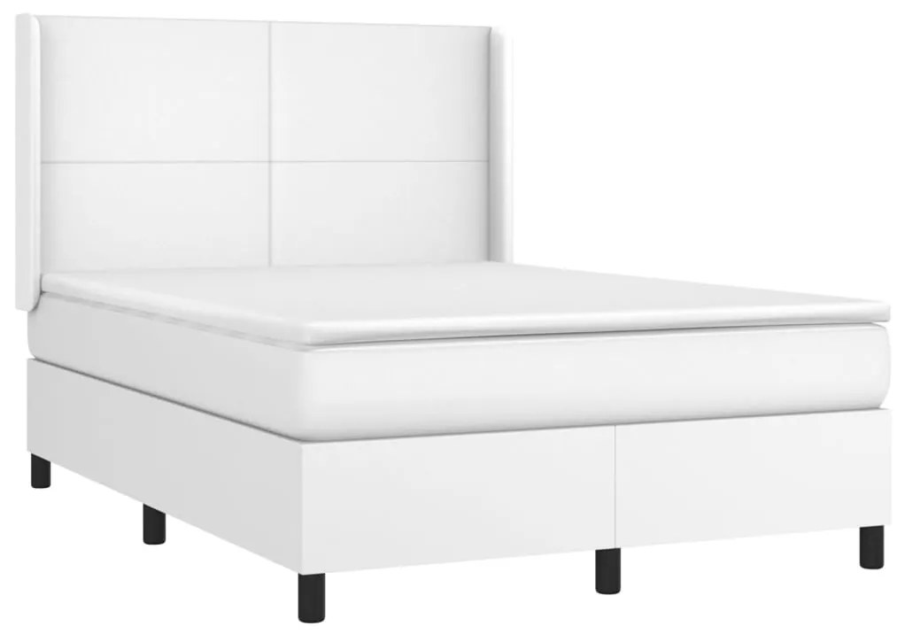 Κρεβάτι Boxspring με Στρώμα &amp; LED Λευκό 140x190 εκ. Συνθ. Δέρμα - Λευκό