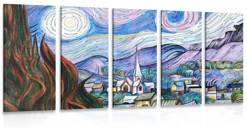 Αναπαραγωγή εικόνας 5 μερών Starry Night - Vincent van Gogh - 100x50