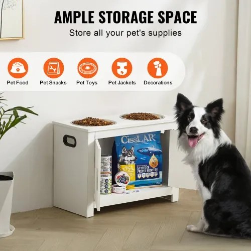 VEVOR Pet Feeding Station w/ 2 Elevated Dog Bowls Dog Food &amp; Toy Storage Cabinet