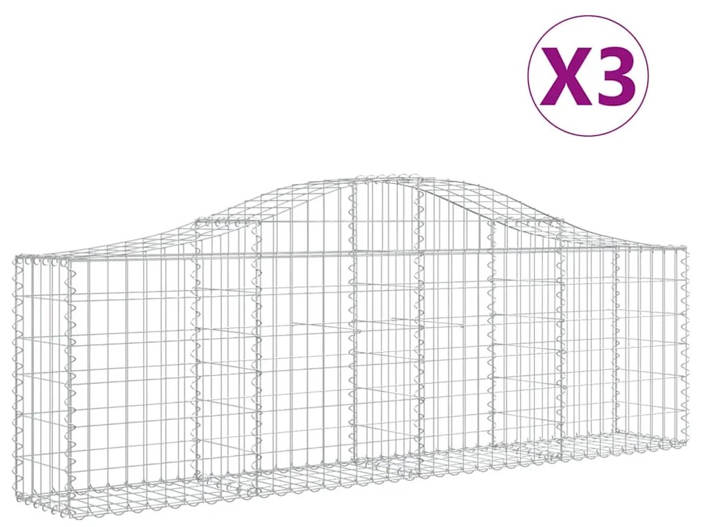 vidaXL Συρματοκιβώτια Τοξωτά 3 τεμ. 200x30x60/80 εκ. Γαλβαν. Ατσάλι