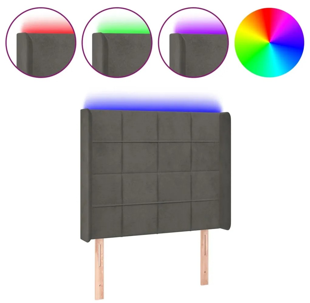 Κεφαλάρι Κρεβατιού LED Σκούρο Γκρι 93x16x118/128εκ. Βελούδινο 3124085