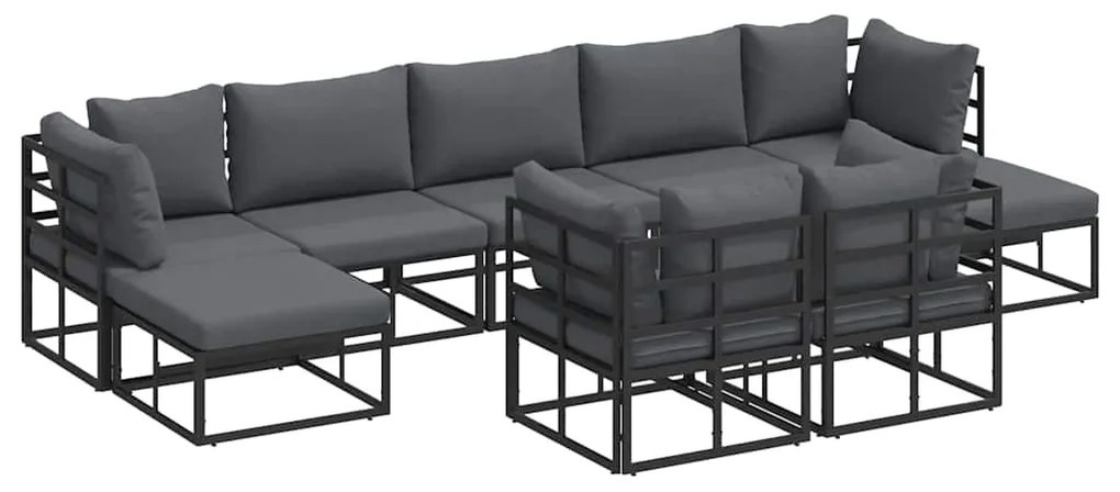 vidaXL Σετ Καναπέ Κήπου με μαξιλάρι 9 pcs Μαύρο Αλουμίνιο