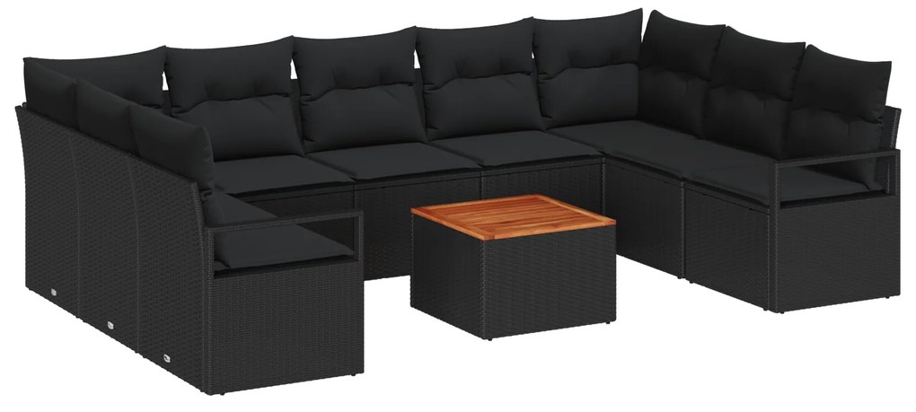 vidaXL σετ καναπέ κήπου 10 pcs Μαύρο Μεγάλο Ρατάν