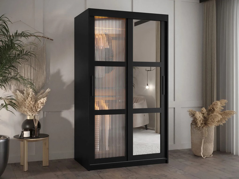 Ντουλάπα Flutes II 100 Συρόμενη-Μαύρο