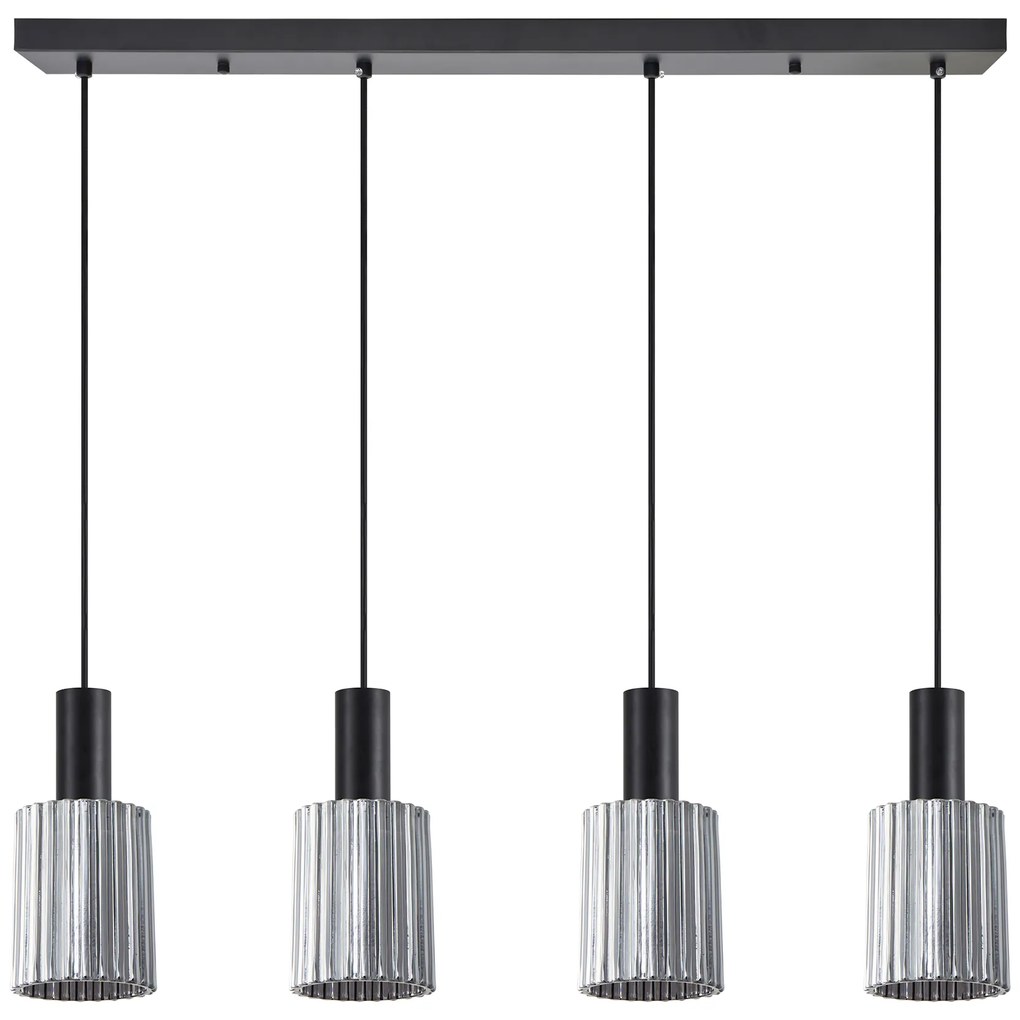 Φωτιστικό Οροφής  SE21-BL-4-4BL-GL1 ADEPT TUBE Black Pendant Smoked Glass+ - 77-8489 - 51W - 100W - 77-8489