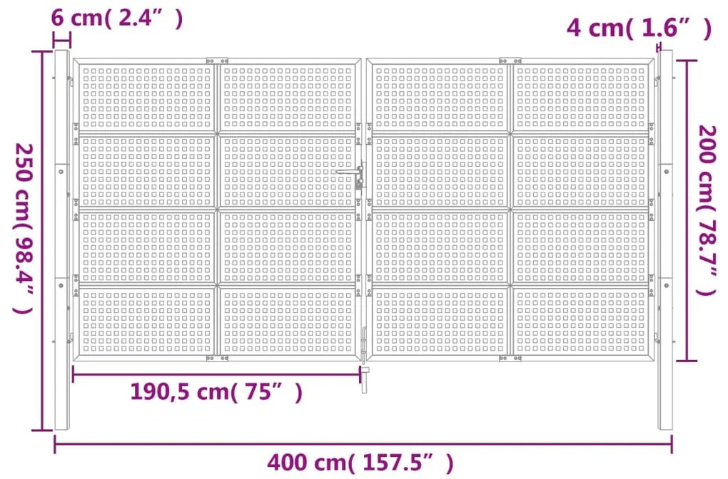 vidaXL Πύλη Κήπου Ανθρακί 400 x 200 εκ. Ατσάλινη