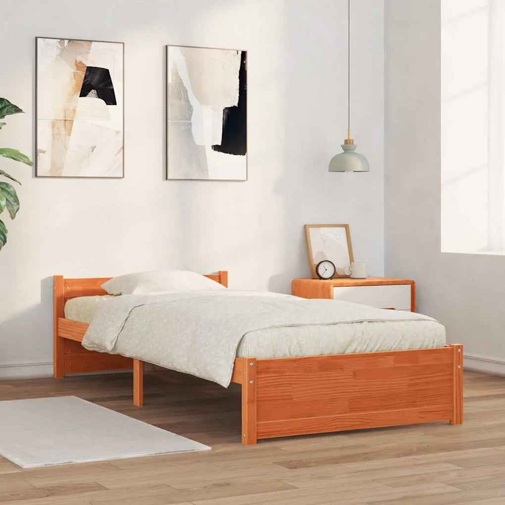 vidaXL Σκελετός Κρεβατιού Καφέ κεριού 90 x 190 cm Μασίφ ξύλο πεύκου