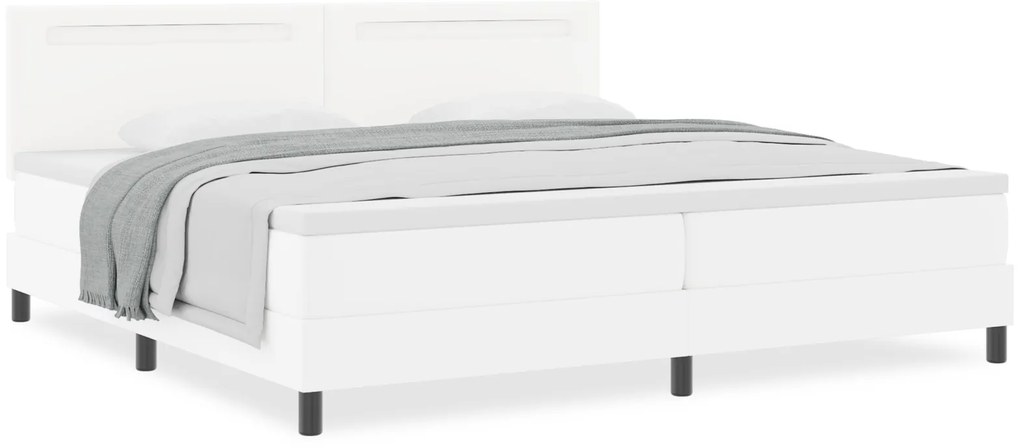 vidaXL Κρεβάτι με Στρώμα Box Spring σε Λευκό, 200 x 200 cm, από Τεχνητό Δέρμα