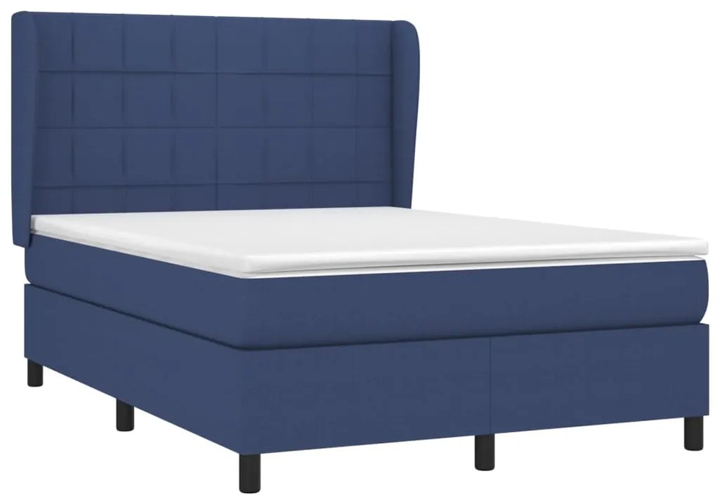 vidaXL Κρεβάτι Boxspring με Στρώμα Μπλε 140x190 εκ. Υφασμάτινο