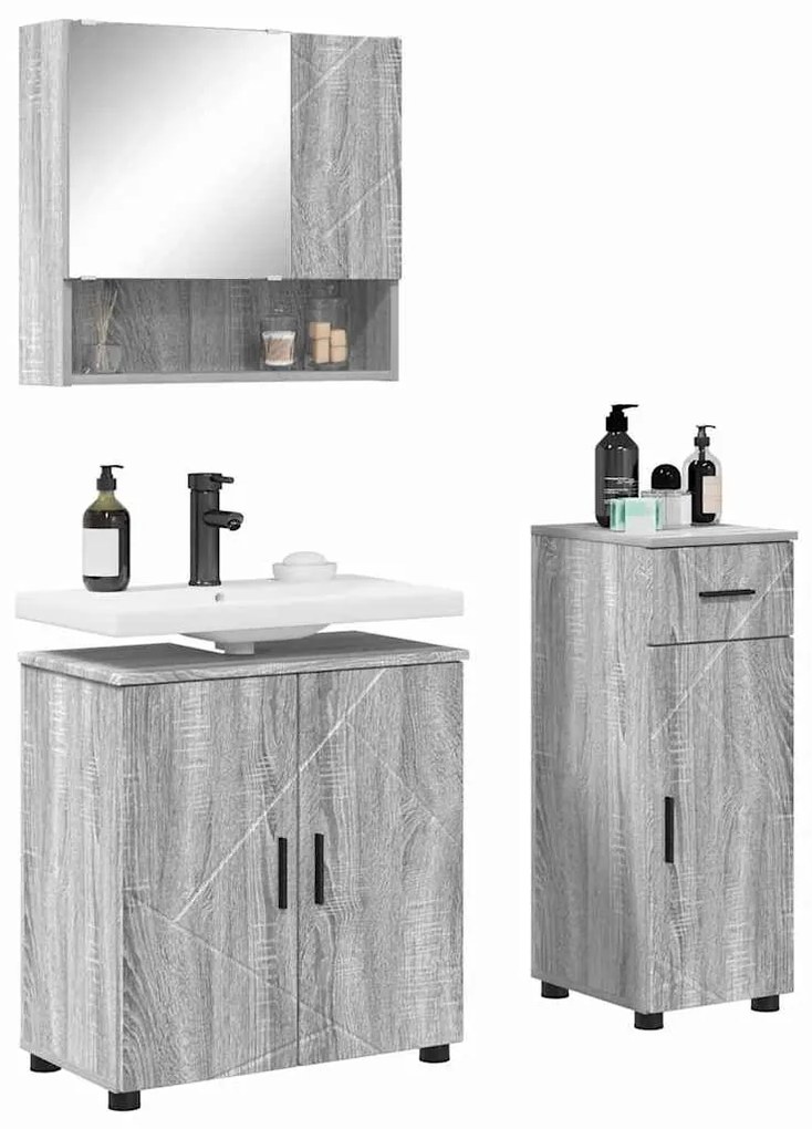 vidaXL Σετ Επίπλων Μπάνιου με πόρτα 3 pcs Γκρι sonoma 61 x 35 x 64 εκ.