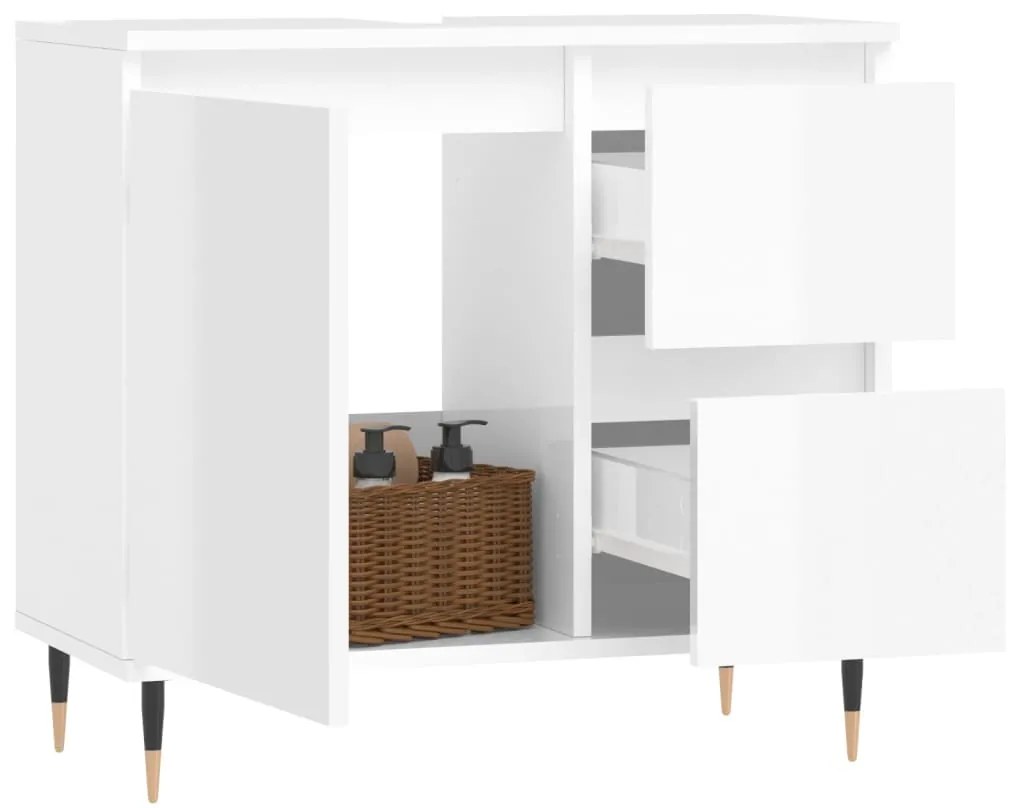 vidaXL Ντουλάπι Μπάνιου Γυαλιστερό Λευκό 65x33x60 εκ. Επεξεργ. Ξύλο