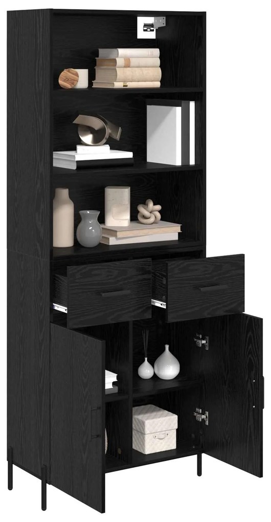 vidaXL Highboard Μαύρη δρυς 69,5 x 34 x 180 εκ. Επεξεργασμένο ξύλο