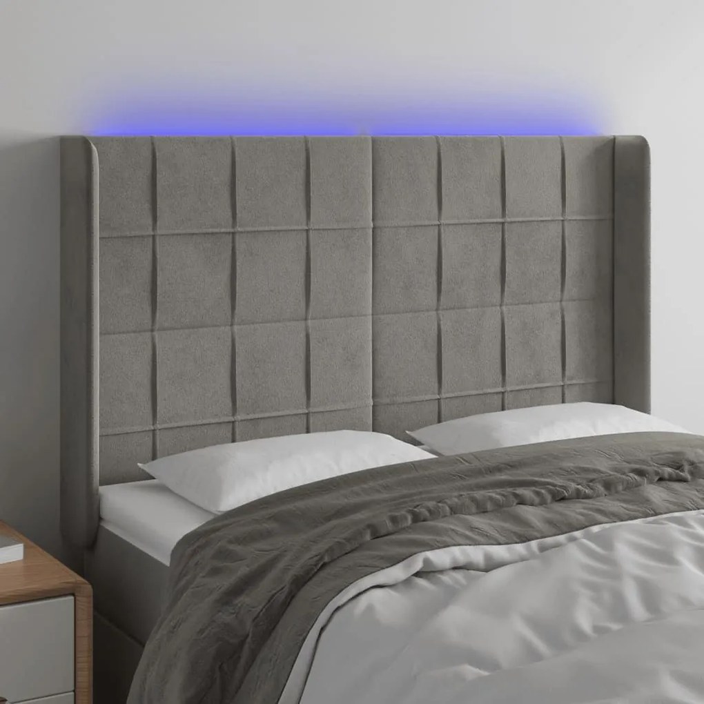 Κεφαλάρι Κρεβατιού LED Ανοιχτό Γκρι 147x16x118/128εκ. Βελούδινο 3124096