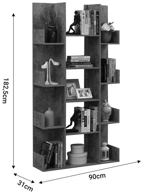 Βιβλιοθήκη Charles μελαμίνης γκρι oak 90x31x182.5εκ 90x31x182.5 εκ.