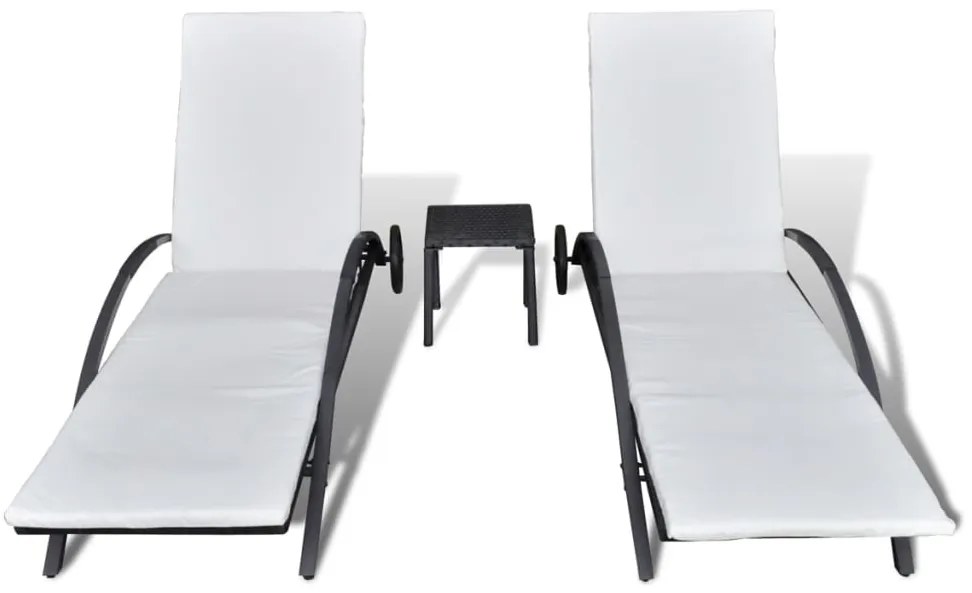 vidaXL Ξαπλώστρες Μαύρες από Συνθετικό Ρατάν με Τραπέζι