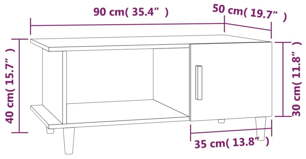 Τραπεζάκι Σαλονιού Γυαλ. Λευκό 90x50x40 εκ. Επεξεργ. Ξύλο - Λευκό