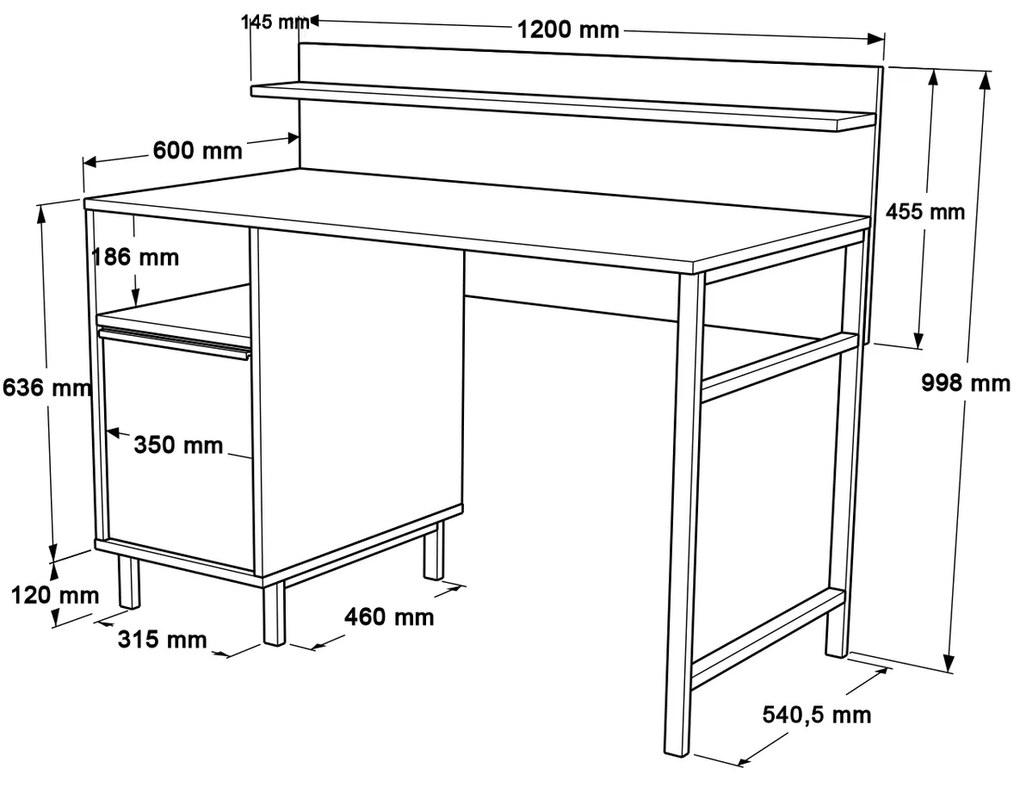 Γραφείο ArteLibre WING Φυσικό Μοριοσανίδα/Μέταλλο 60x120x99.8cm