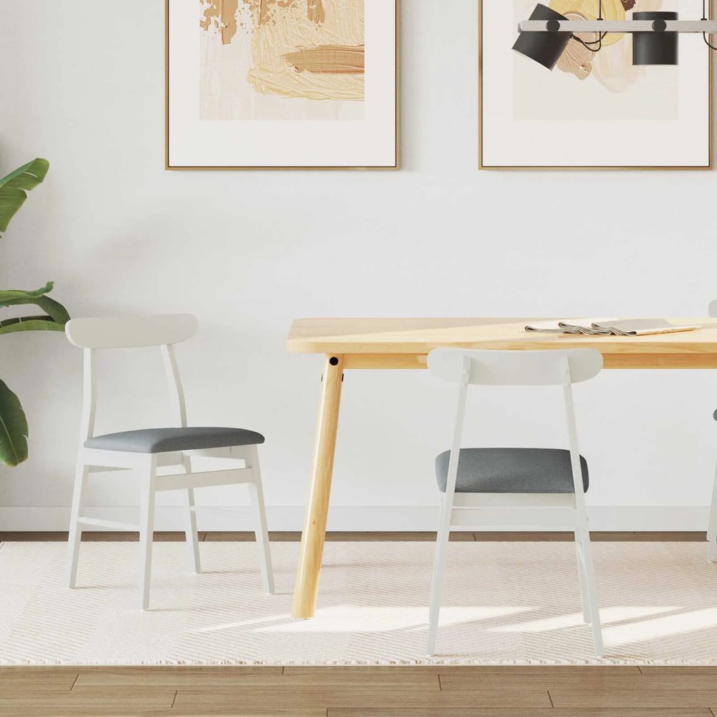Καρέκλα τραπεζαρίας 2 pcs Λευκό και Γκρι Στερεό Ξύλο Ραβέντι
