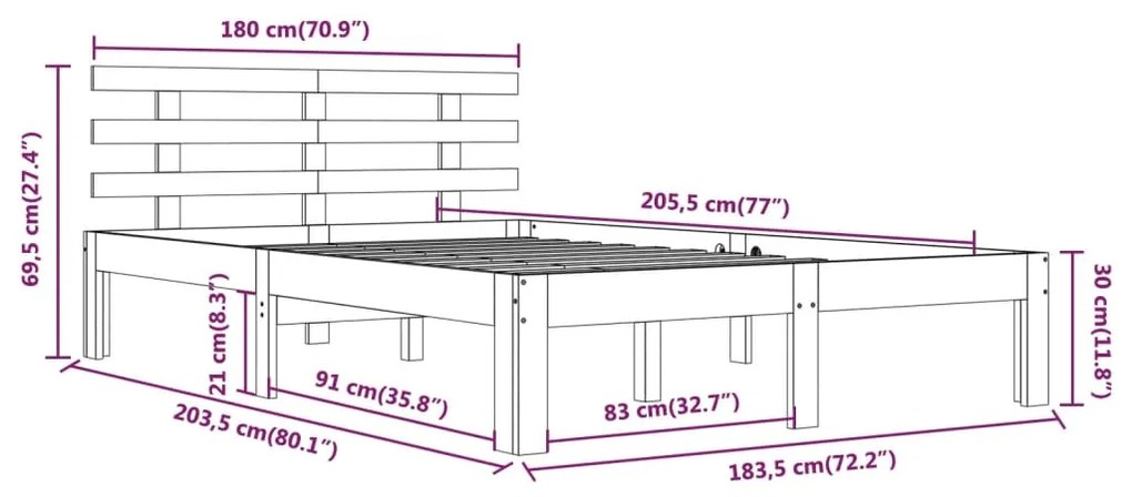 Πλαίσιο Κρεβατιού Λευκό 180 x 200 εκ. Μασίφ Ξύλο Super King 814770
