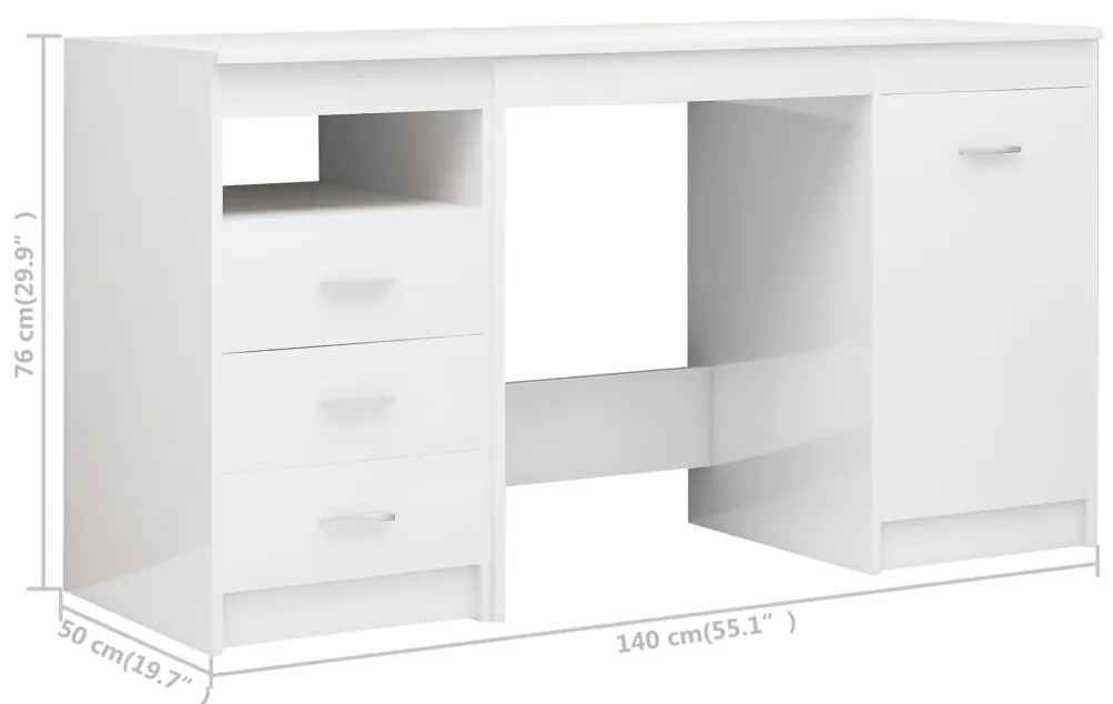Γραφείο Γυαλιστερό Λευκό 140 x 50 x 76 εκ. από Επεξ. Ξύλο - Λευκό