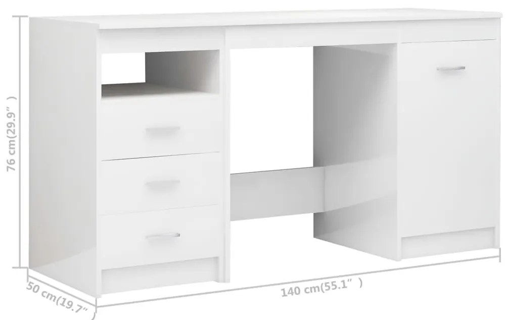 Γραφείο Γυαλιστερό Λευκό 140 x 50 x 76 εκ. από Μοριοσανίδα - Λευκό
