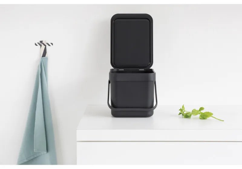 Brabantia Sort&Go κάδος χωριστής συλλογής απορριμμάτων 648974, 6 l, Χειρολαβή, Επιτοίχιος, Σκούρο γκρι
