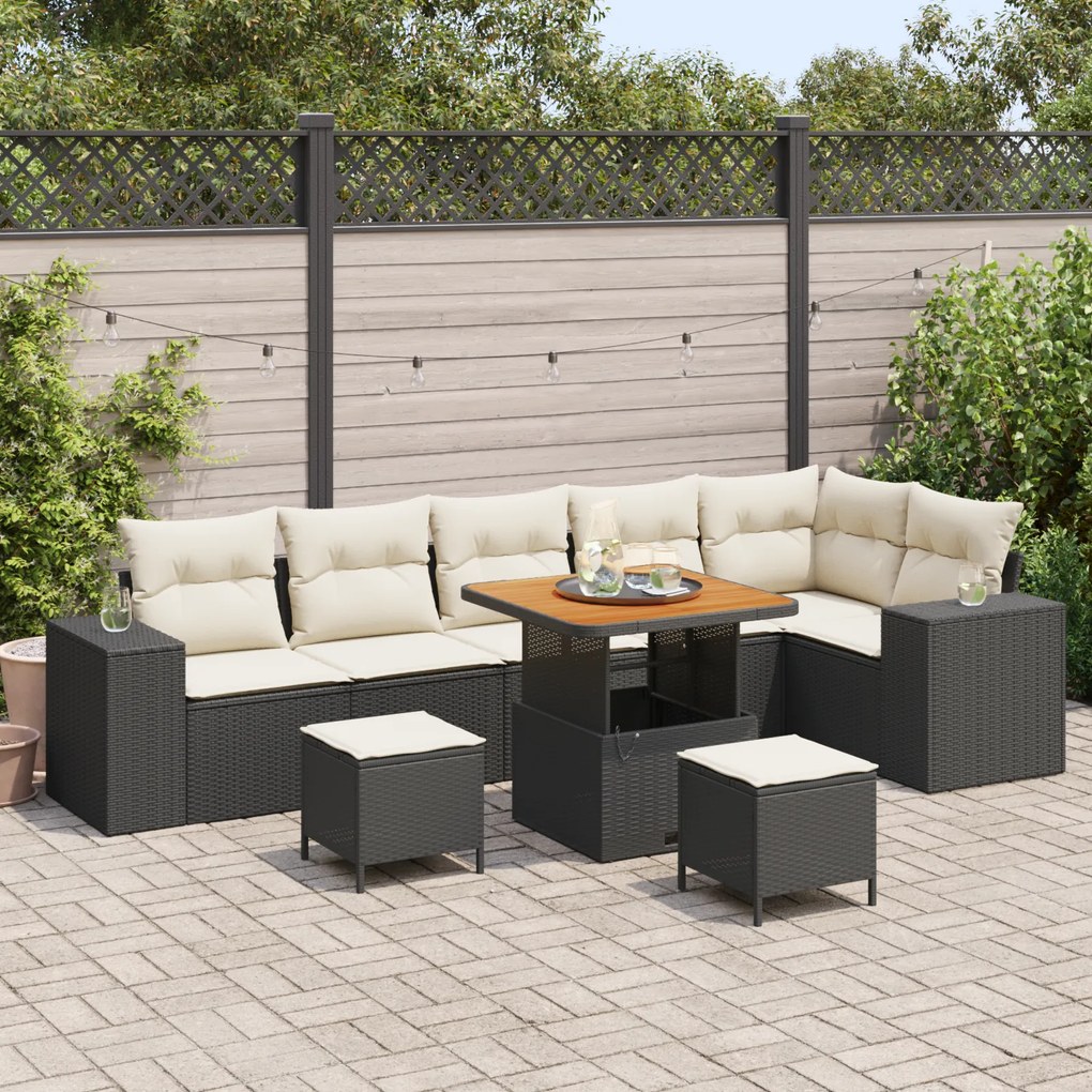 vidaXL 9 κομματιών Garden Sofa Set με μαξιλάρια. Μαύρο Πολυ Ράτταν.